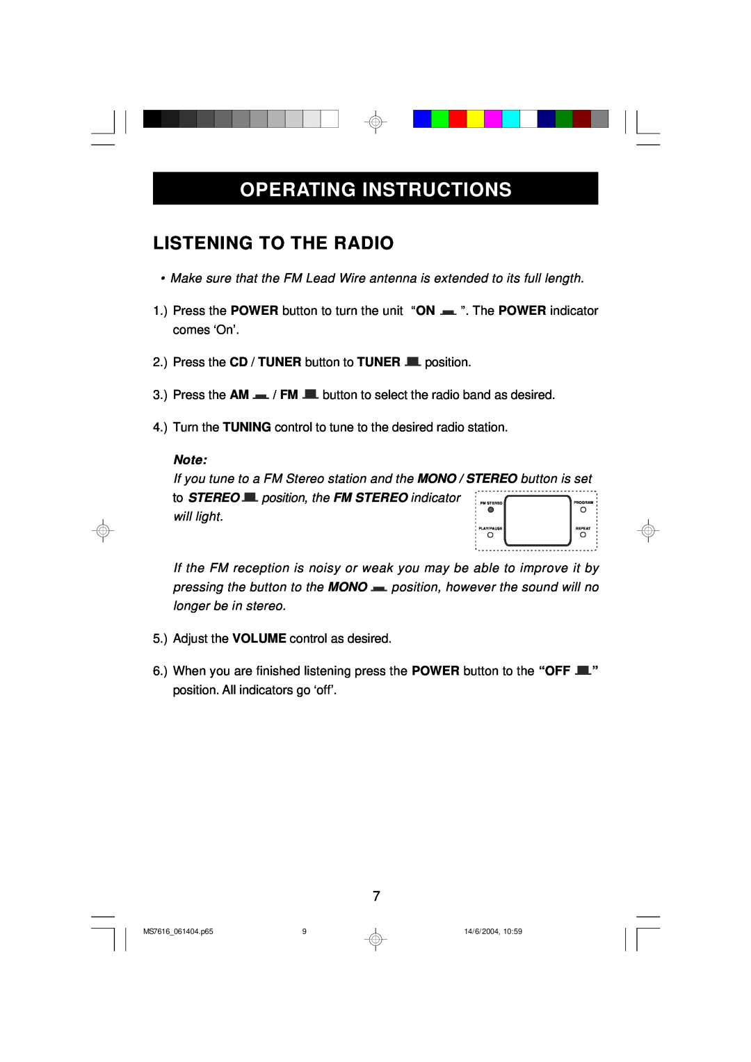 Jwin JX-CD3150D manual Operating Instructions, Listening To The Radio 