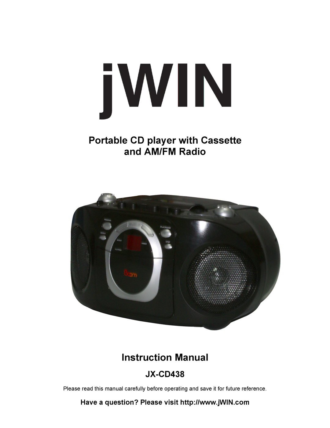 Jwin JX-CD483 instruction manual Portable CD player with Cassette AM/FM Radio 