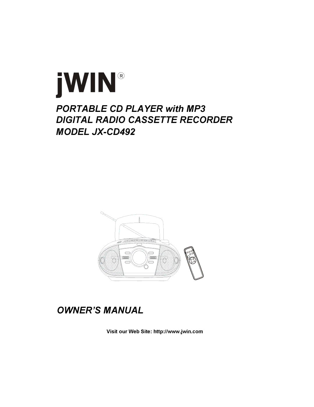Jwin owner manual Digital Radio Cassette Recorder Model JX-CD492 