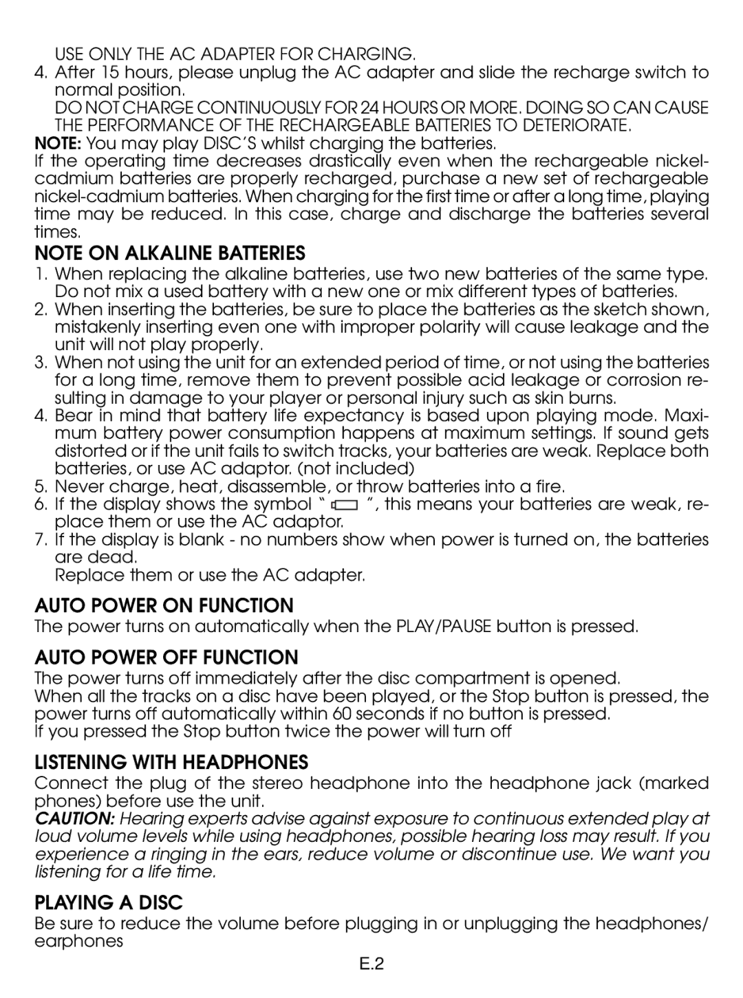 Jwin JX-CD530 instruction manual Auto Power on Function, Auto Power OFF Function, Listening with Headphones, Playing a Disc 