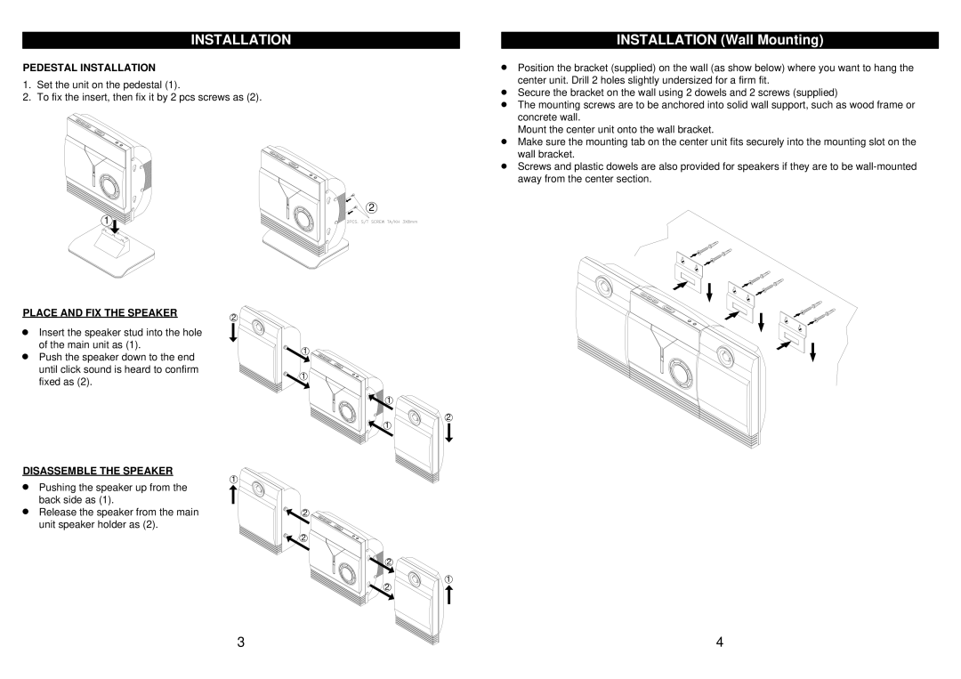 Jwin JX-CD5500 manual Installation Wall Mounting 