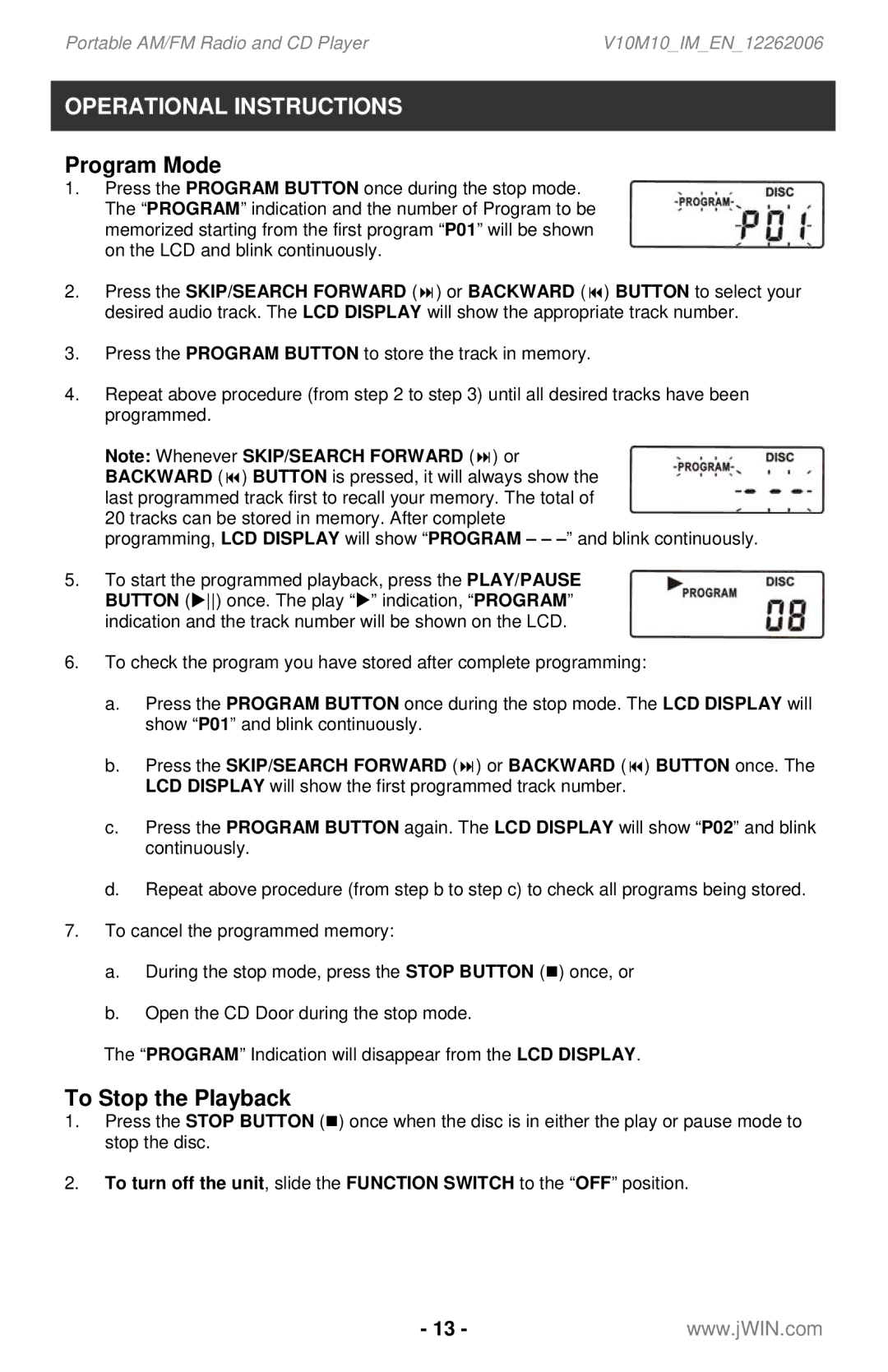 Jwin JX-CD561 instruction manual Press the SKIP/SEARCH Forward or Backward 