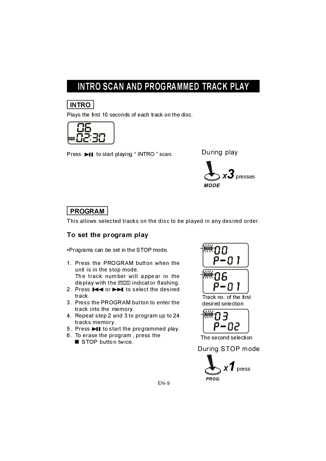 Jwin JX-CD678 instruction manual Intro Scan and Programmed Track Play, To set the program play 