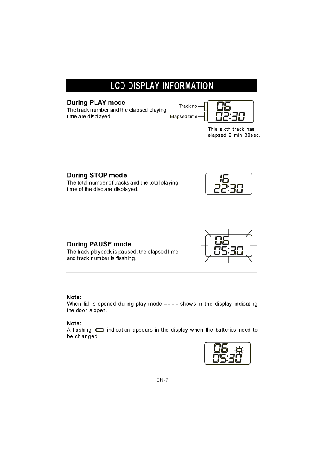 Jwin JX-CD678 instruction manual LCD Display Information, During Play mode, During Stop mode, During Pause mode 