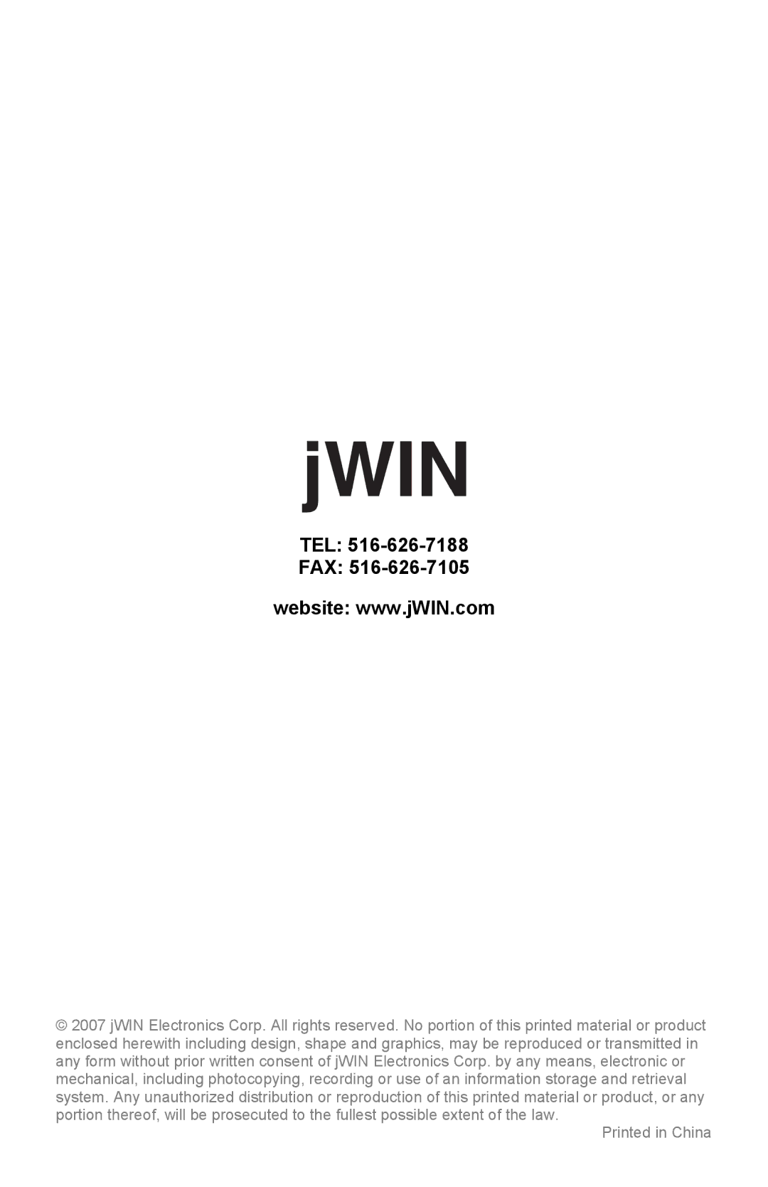 Jwin JX-CD7160 instruction manual Tel Fax 