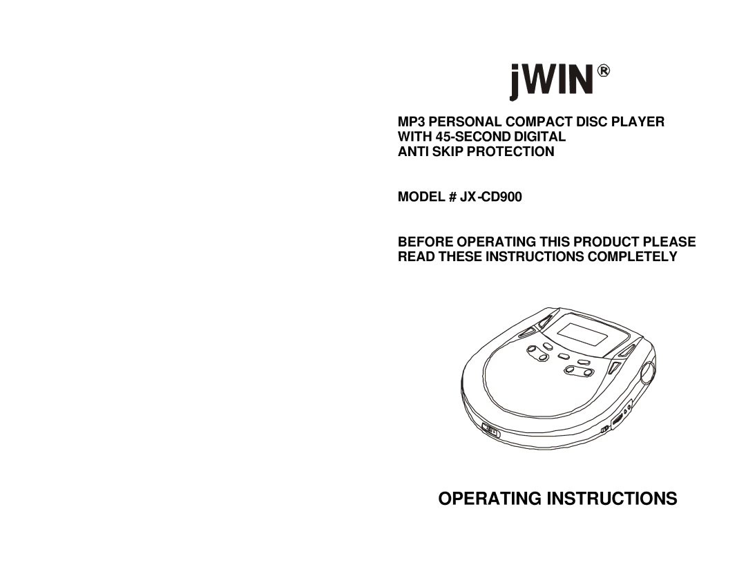 Jwin JX-CD900 manual Operating Instructions 