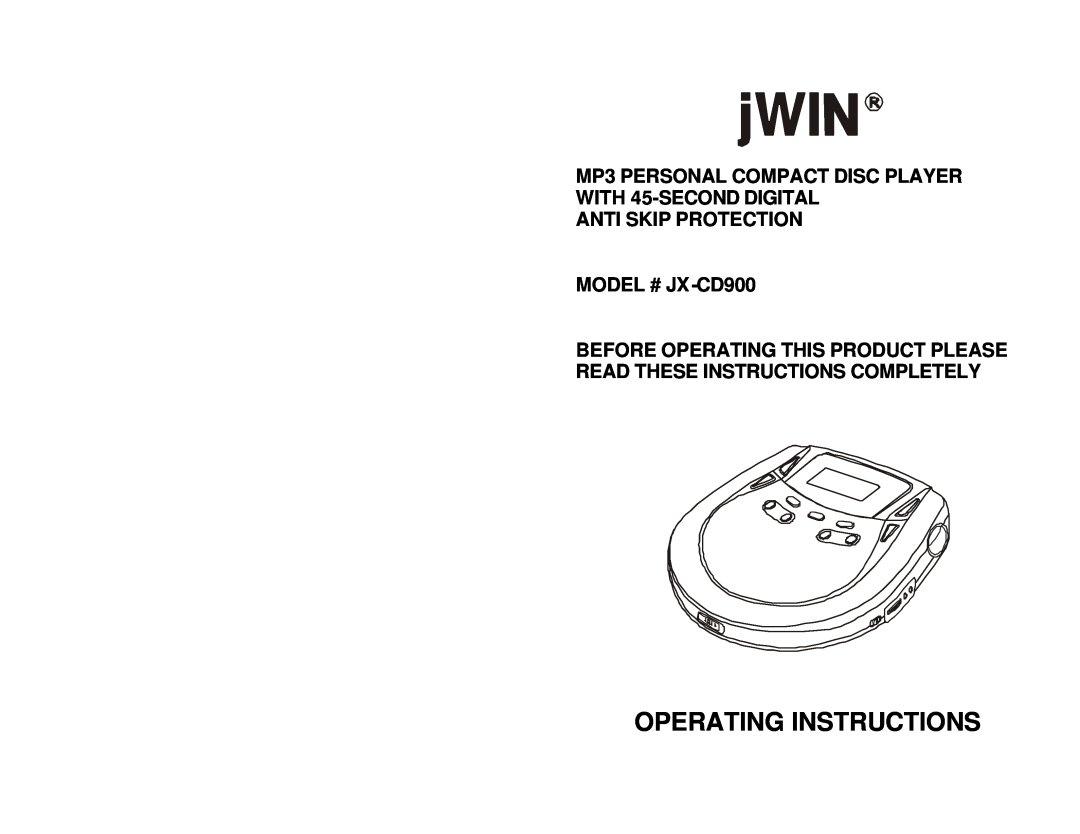 Jwin manual Operating Instructions, ANTI SKIP PROTECTION MODEL # JX-CD900 