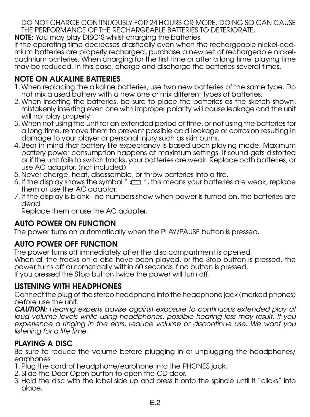 Jwin JX-CD910 instruction manual Auto Power on Function, Auto Power OFF Function, Listening with Headphones, Playing a Disc 