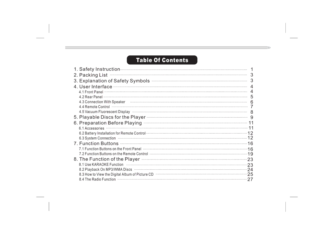 Jwin JX-DVD400 manual Table Of Contents 