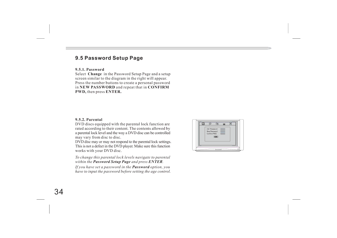 Jwin JX-DVD400 manual Password Setup, Parental 