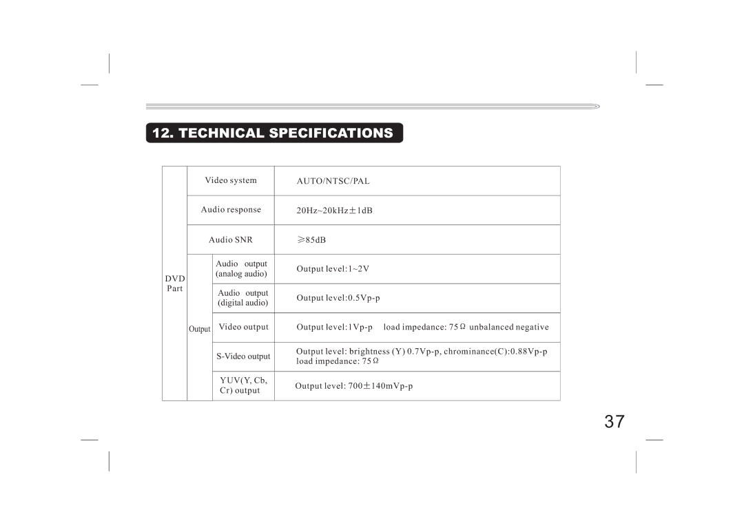 Jwin JX-DVD400 manual Technical Specifications 