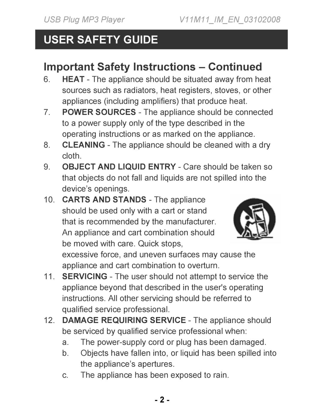 Jwin JX-MP104, JX-MP102, JX-MP101 instruction manual User Safety Guide 