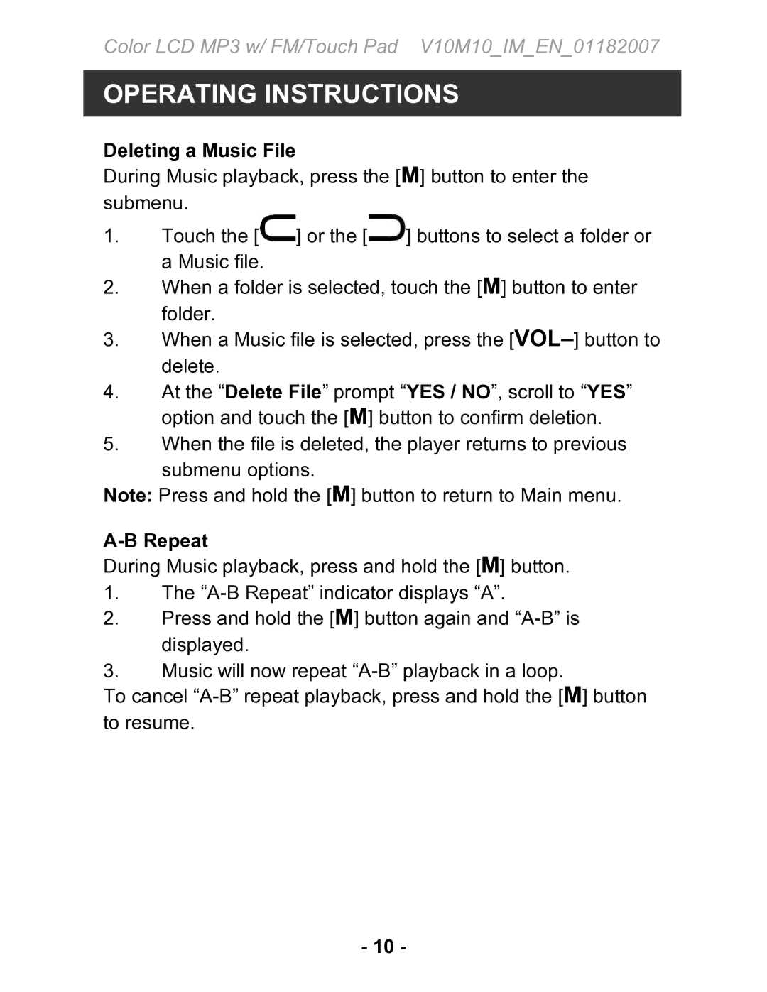 Jwin JX-MP231 instruction manual Deleting a Music File, Repeat 