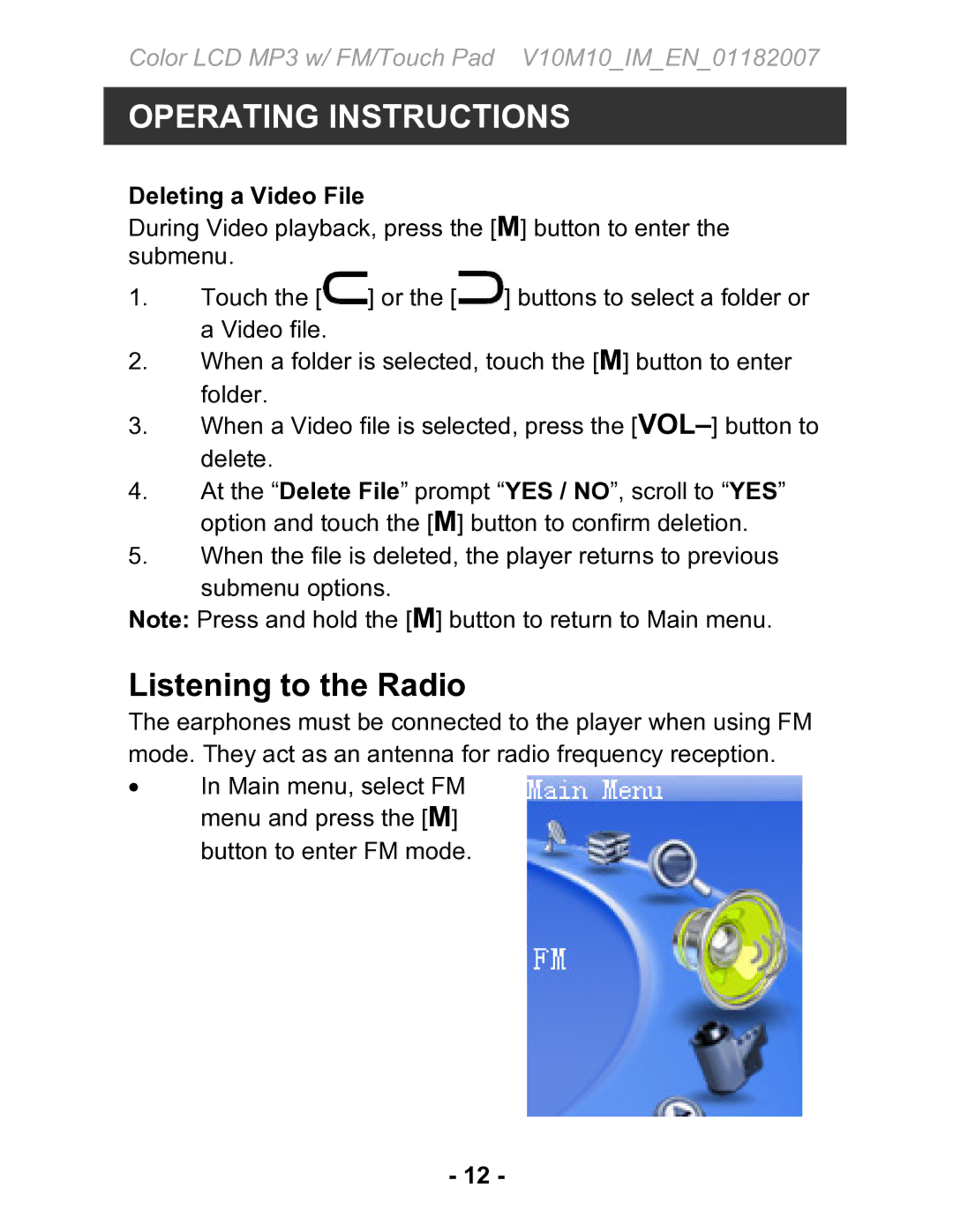 Jwin JX-MP231 instruction manual Listening to the Radio, Deleting a Video File 