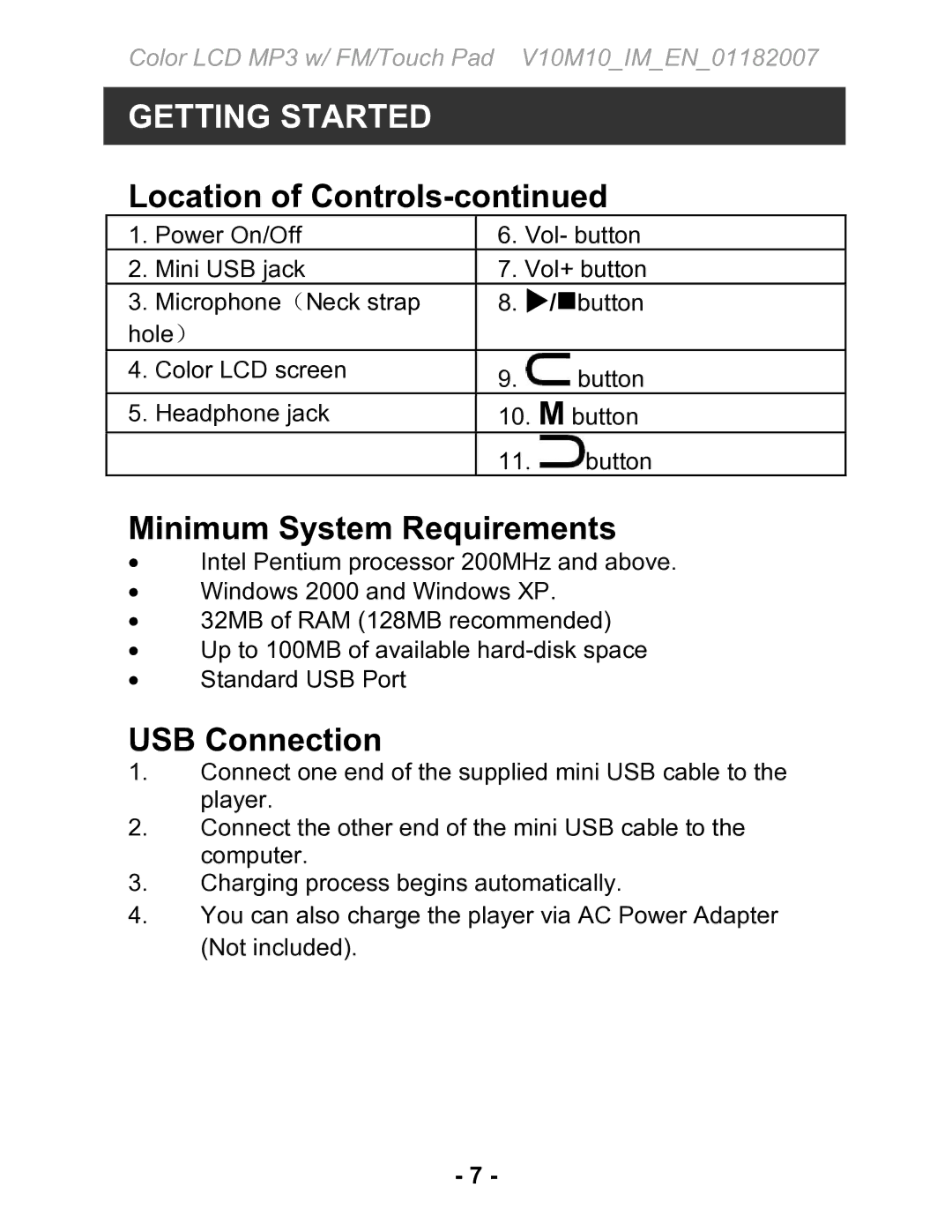 Jwin JX-MP231 instruction manual Getting Started, Minimum System Requirements, USB Connection 