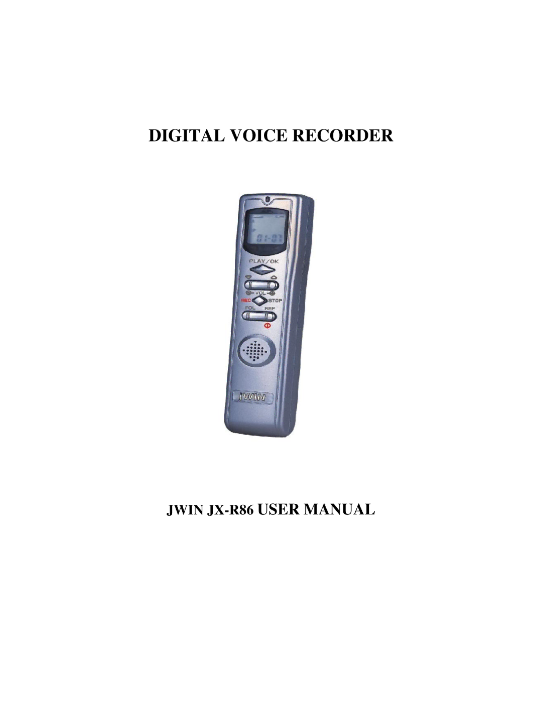 Jwin JX-R86 user manual Digital Voice Recorder 