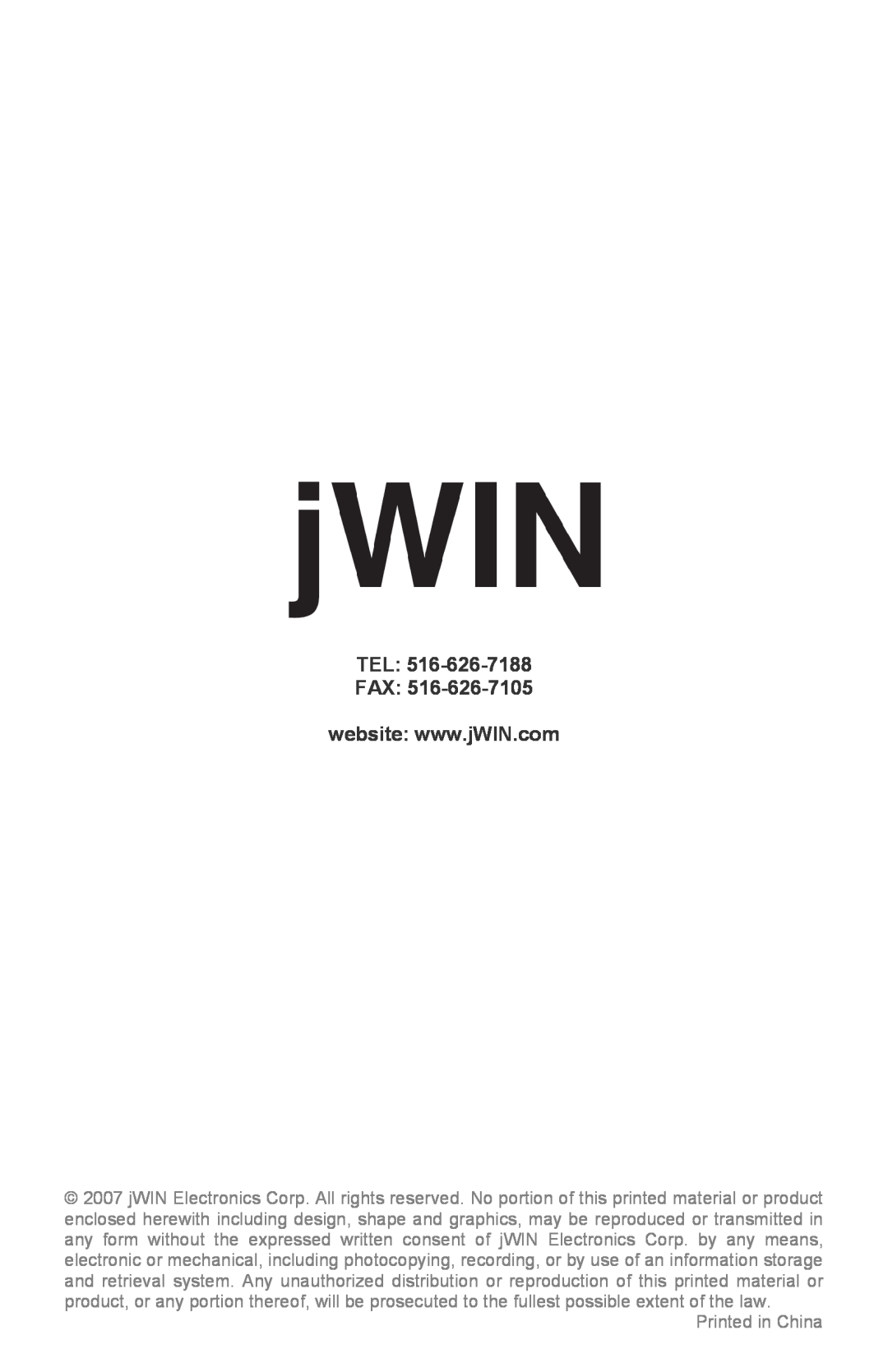 Jwin P531 instruction manual Tel Fax, Printed in China 