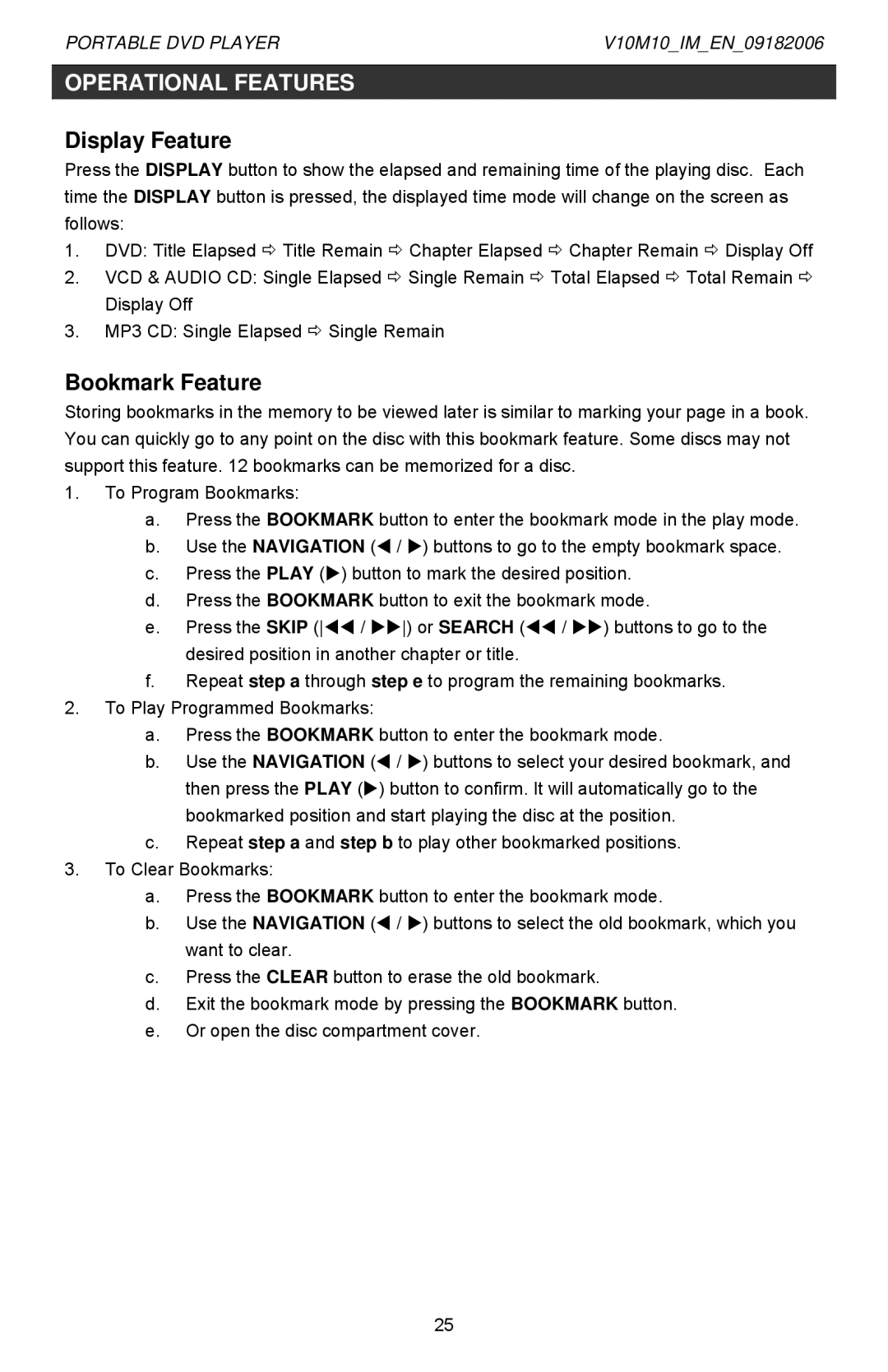 Jwin Z1055 instruction manual Display Feature, Bookmark Feature 