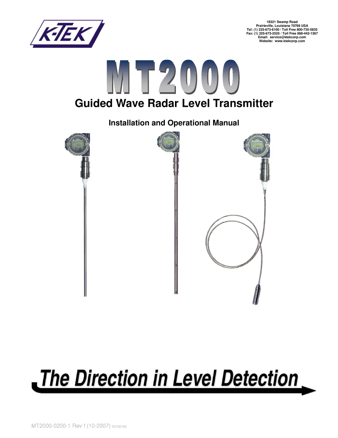 K-Tec MT2000 manual Guided Wave Radar Level Transmitter 