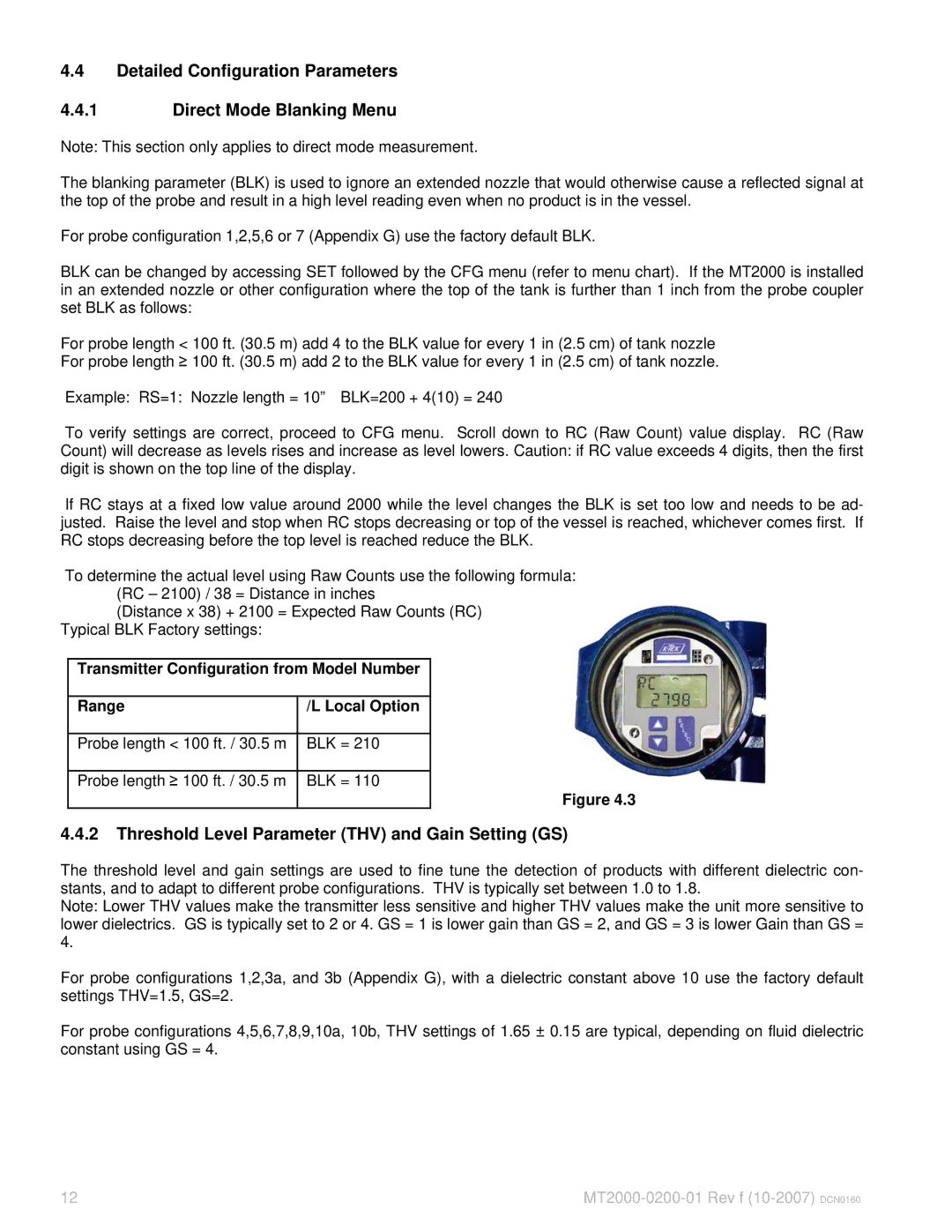 K-Tec MT2000 manual Detailed Configuration Parameters Direct Mode Blanking Menu 