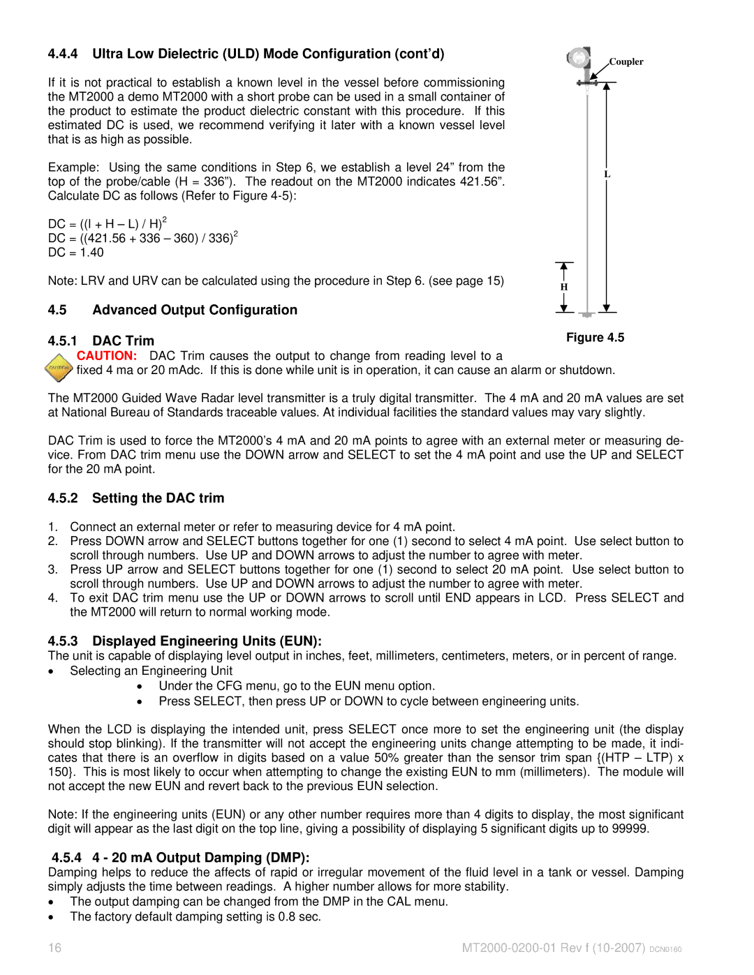 K-Tec MT2000 manual Ultra Low Dielectric ULD Mode Configuration cont’d, Advanced Output Configuration, DAC TrimFigure 