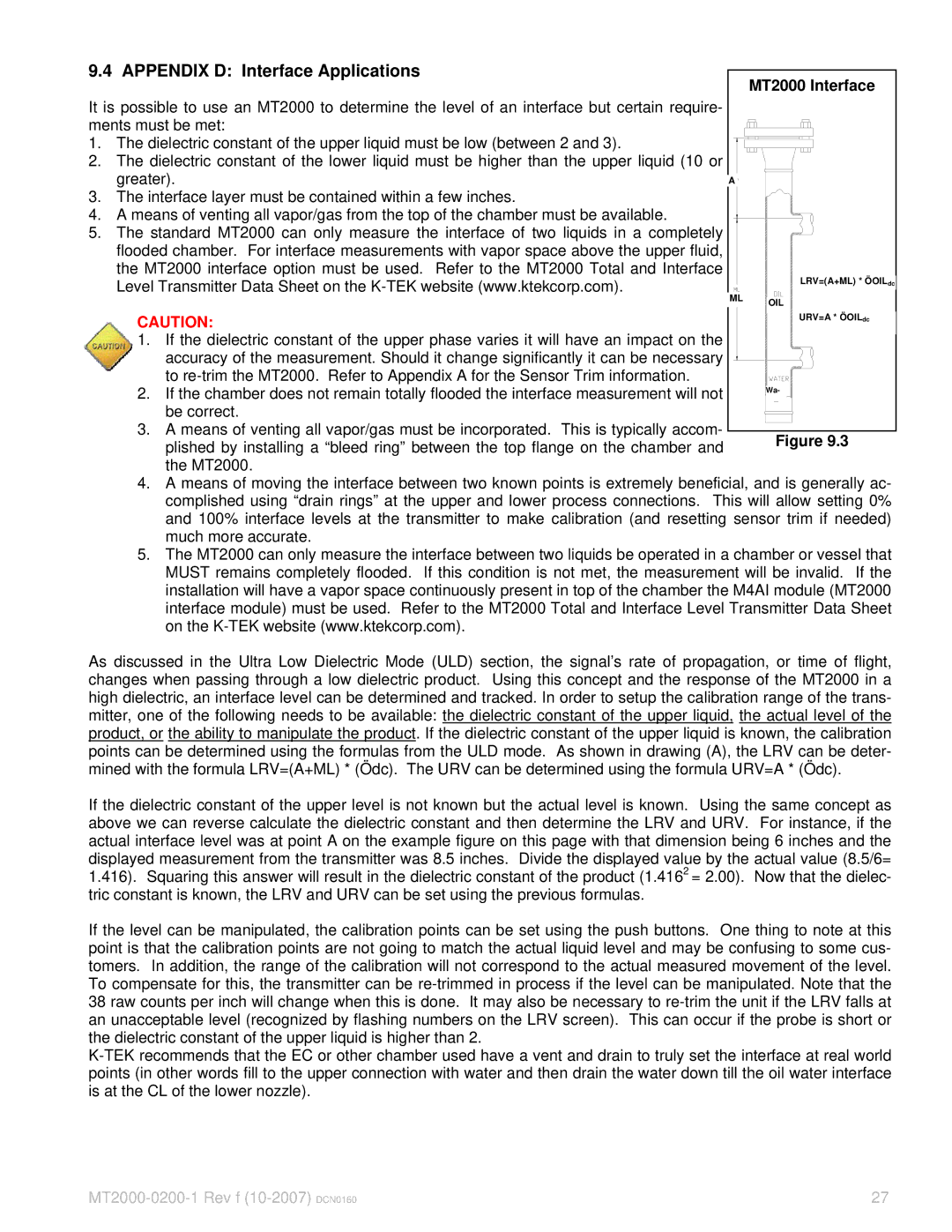 K-Tec manual Appendix D Interface Applications, MT2000 Interface 