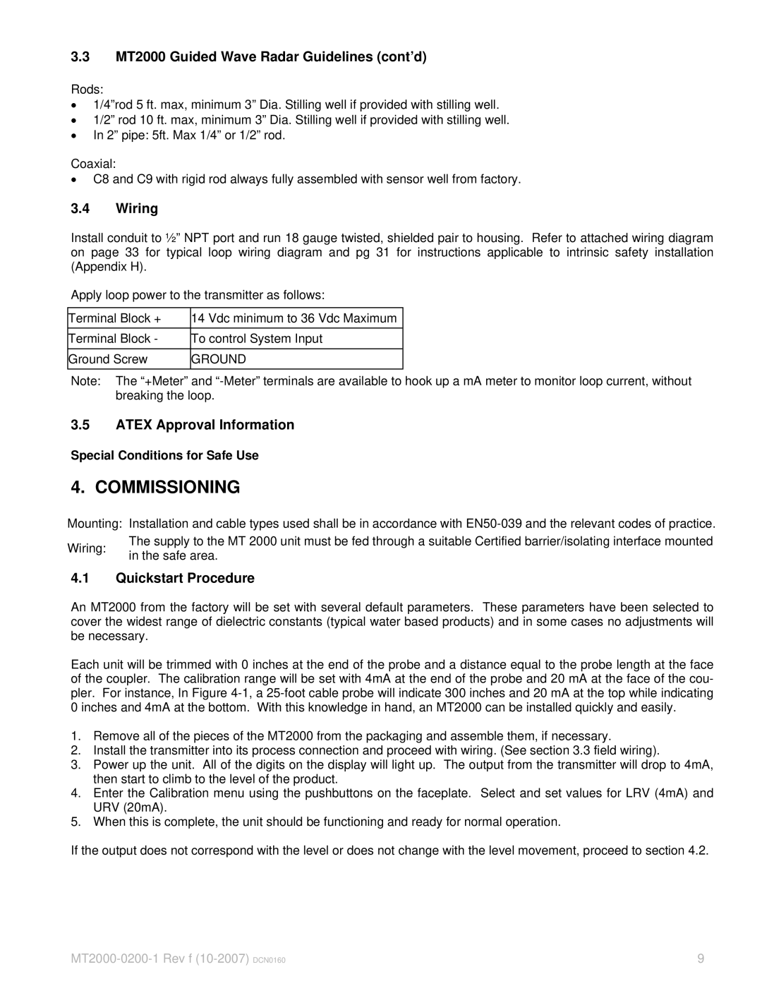 K-Tec manual Commissioning, MT2000 Guided Wave Radar Guidelines cont’d, Wiring, Atex Approval Information 