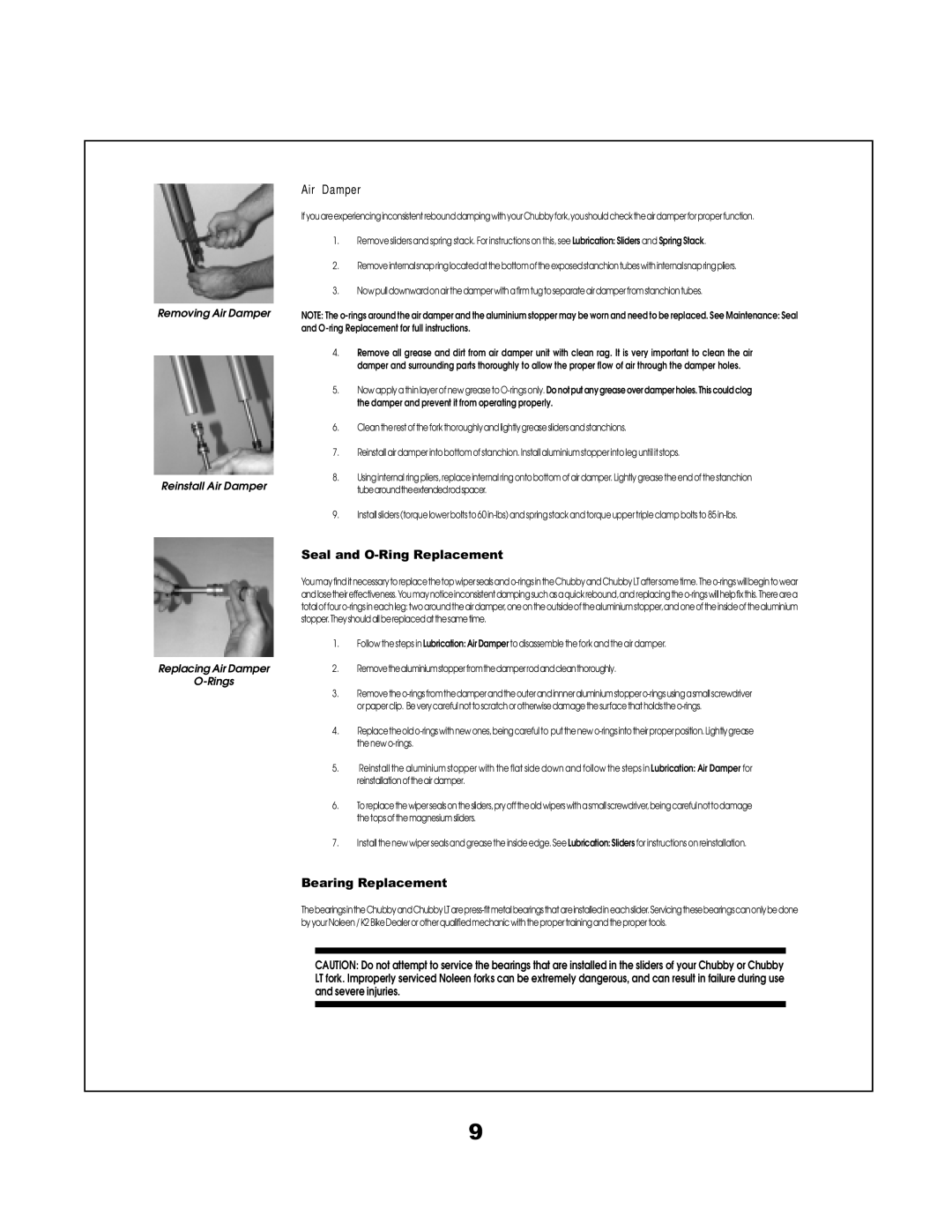 K2 Bike Chubby LT manual Air Damper, Seal and O-Ring Replacement 