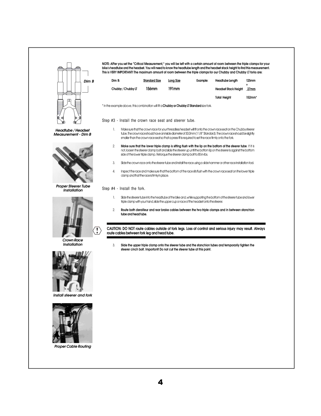 K2 Bike Chubby LT manual 156mm 191mm, Step #3 Install the crown race seat and steerer tube, Step #4 Install the fork 