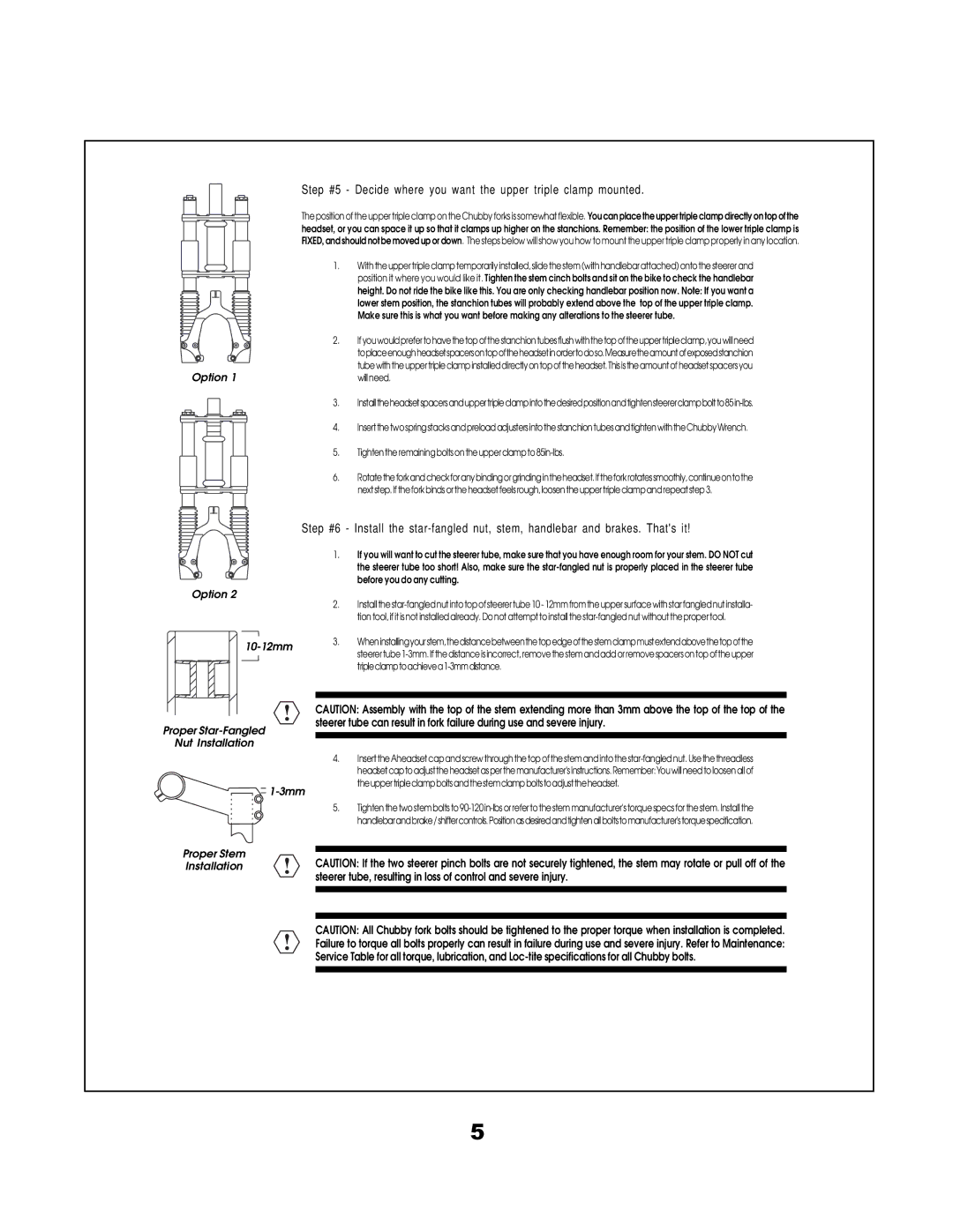 K2 Bike Chubby LT manual Option 10-12mm Proper Star-Fangled Nut Installation 3mm, Proper Stem Installation 