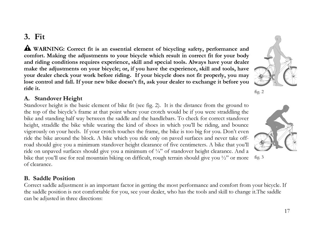 K2 Bike K2 BICYCLE manual Standover Height, Saddle Position 