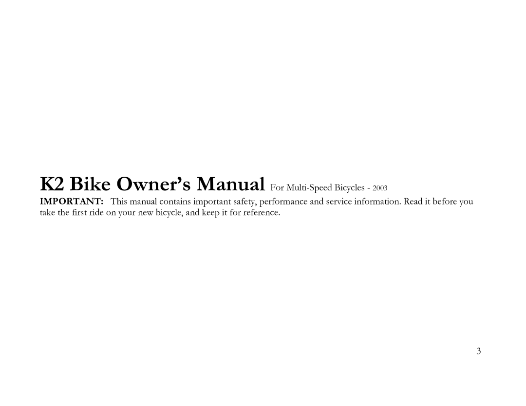 K2 Bike K2 BICYCLE manual 