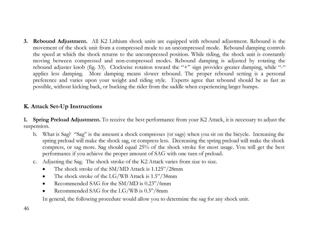 K2 Bike K2 BICYCLE manual Attack Set-Up Instructions 