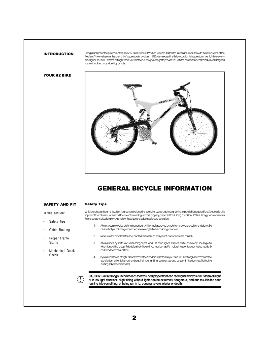 K2 Bike manual Your K2 Bike, Safety and FIT 