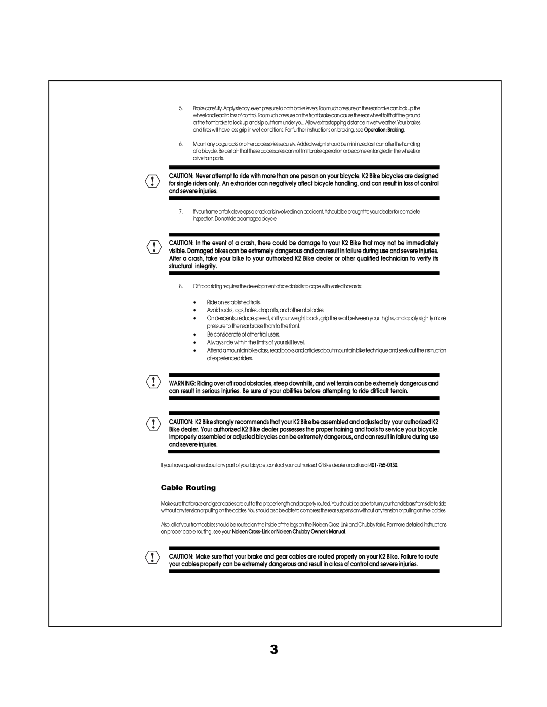 K2 Bike manual Cable Routing, Severe injuries 