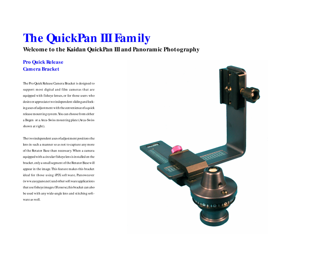 Kaidan III manual Pro Quick Release Camera Bracket 