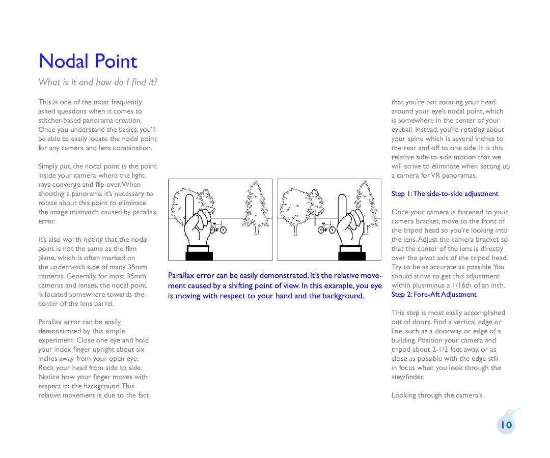 Kaidan Tripod manual Nodal Point, Side-to-side adjustment 