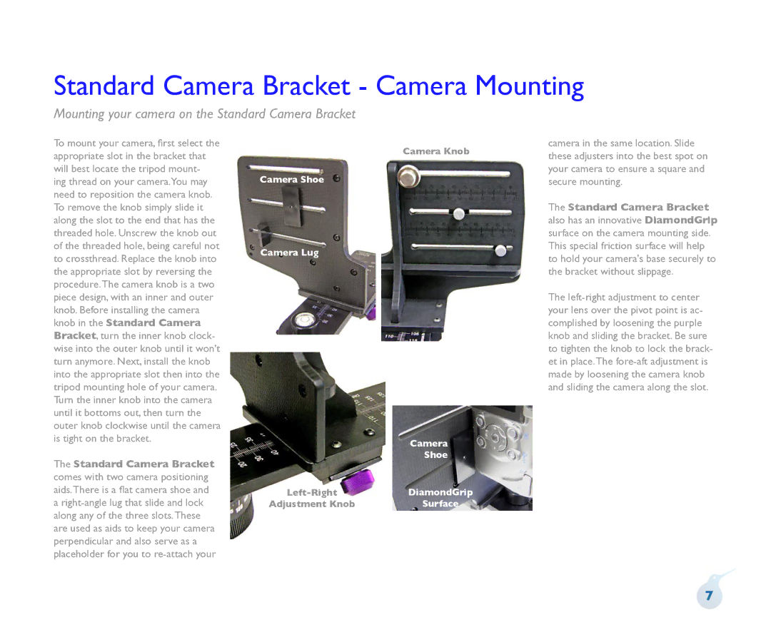 Kaidan Tripod manual Standard Camera Bracket Camera Mounting, Mounting your camera on the Standard Camera Bracket 