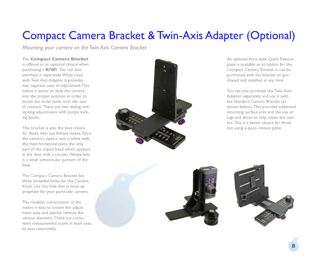 Kaidan Tripod Compact Camera Bracket & Twin-Axis Adapter Optional, Mounting your camera on the Twin-Axis Camera Bracket 