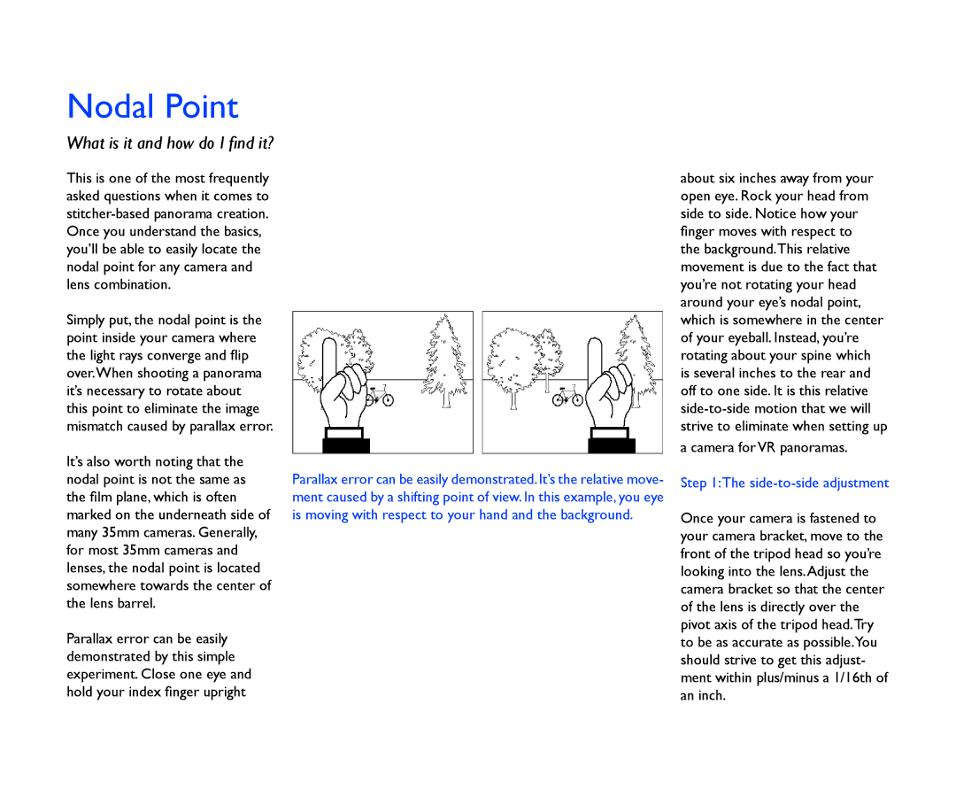 Kaidan V1.4 manual Nodal Point, Side-to-side adjustment 