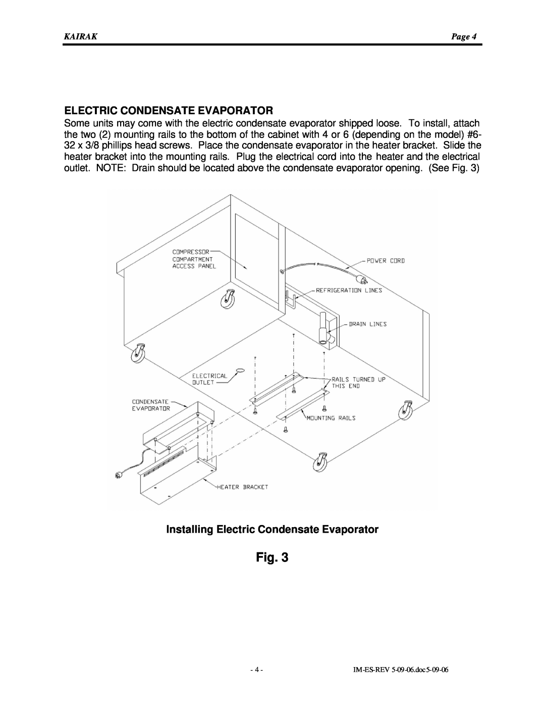 Kairak KRES instruction manual Installing Electric Condensate Evaporator 