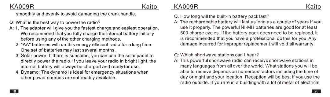 Kaito electronic manual KA009R Kaito 