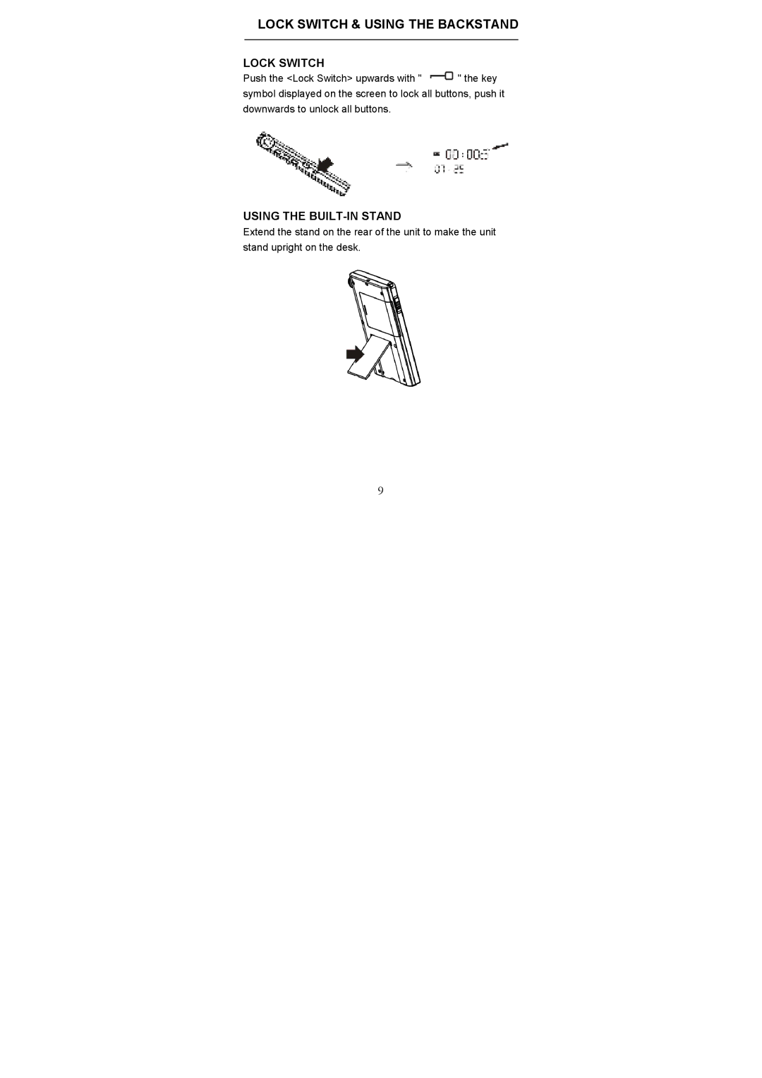 Kaito electronic KA800 manual Lock Switch & Using the Backstand, Using the BUILT-IN Stand 