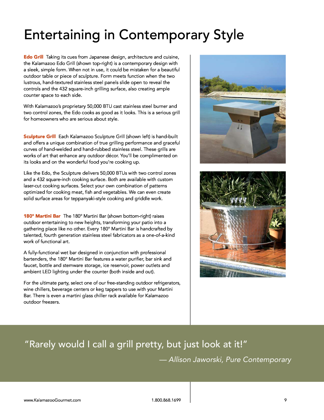 Kalamazoo Outdoor Gourmet Grill manual Entertaining in Contemporary Style, Allison Jaworski, Pure Contemporary 