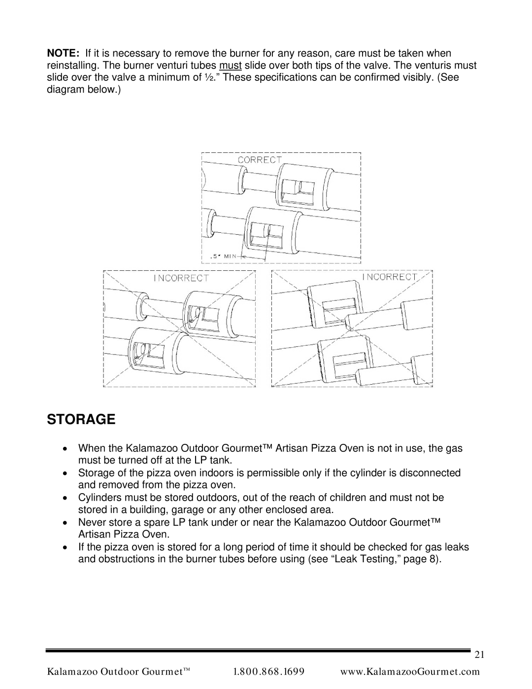 Kalamazoo Outdoor Gourmet Pizza Oven manual Storage 