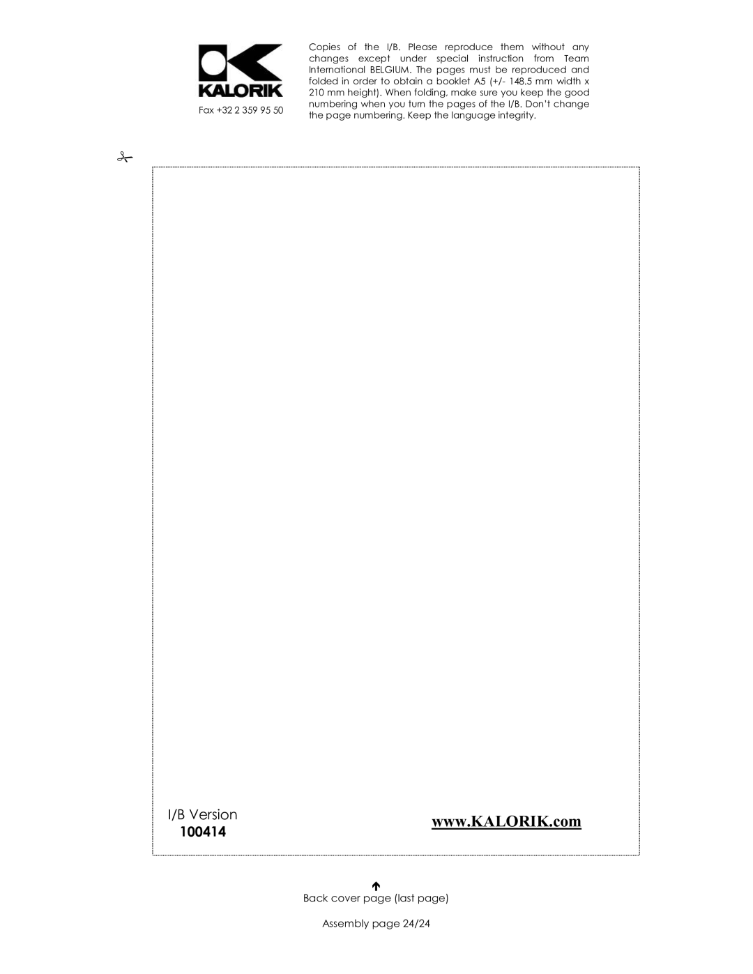 Kalorik 14246 - 33001 manual Back cover page last Assembly page 24/24 