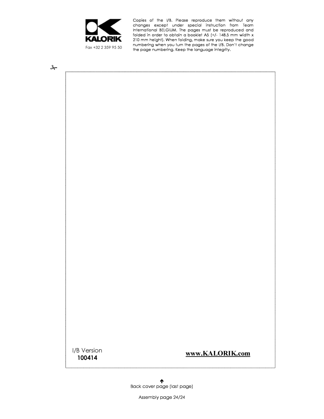 Kalorik 14246 - 33001 manual 100414, I/B Version, Back cover page last page Assembly page 24/24 