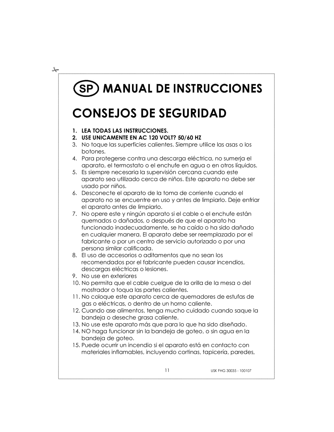 Kalorik 30035, 31025 manual Consejos DE Seguridad 