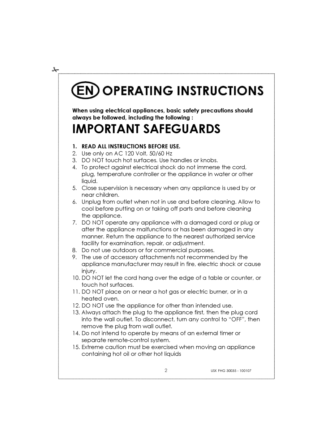 Kalorik 31025, 30035 manual Important Safeguards 