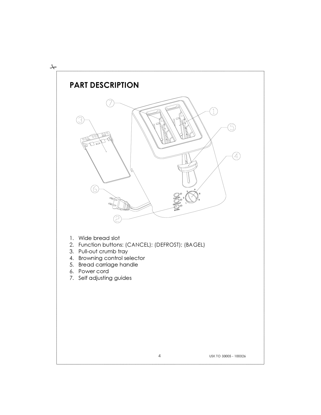 Kalorik 33005 manual Part Description 